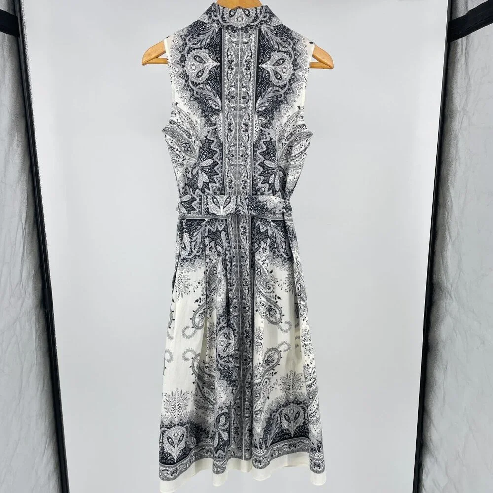 Talbots PR Sample Shirt Dress 4 (Fits 6) Black White Paisley Cotton Sleeveless - Picture 5 of 10